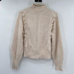 Ann Taylor Women's Long Sleeve Fringe Ribbed Turtleneck Sweater Women's M